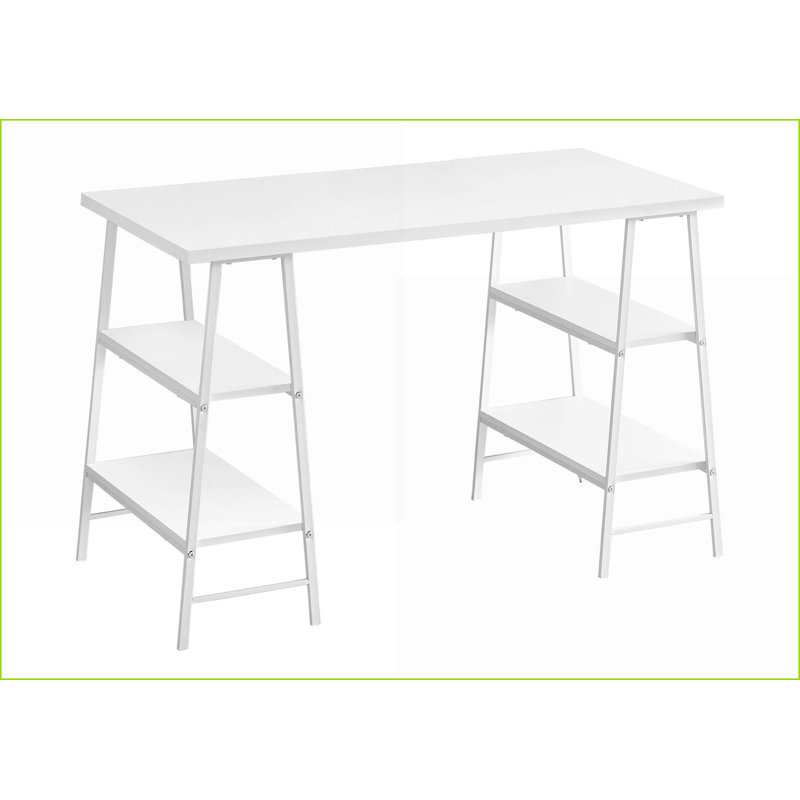 Bureaux | Bureau d'ordinateur 47,25 po avec tablettes de rangement, bureau à domicile moderne | Blanc | Métal