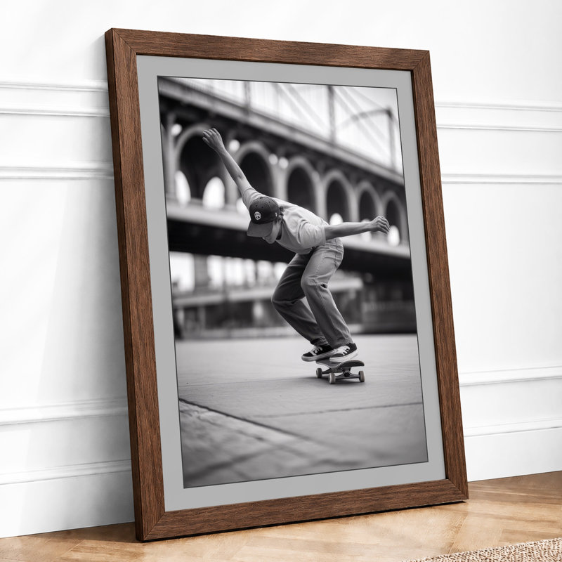 Skater Under Arches Industrial - Framed Print, A3 - 42.0 x 29.7 cm, Walnut