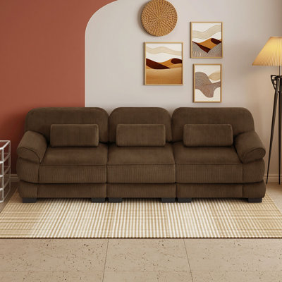 Modular 3-Seater Corduroy Sofa with Lumbar Pillows