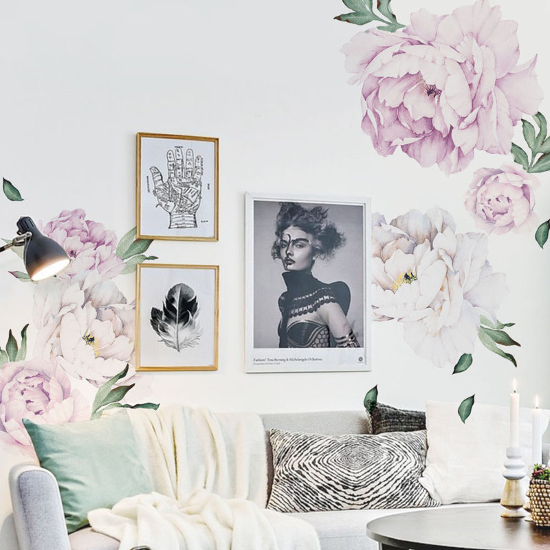 Adhésif décoratif fleurs de pivoine, Lilas vintage