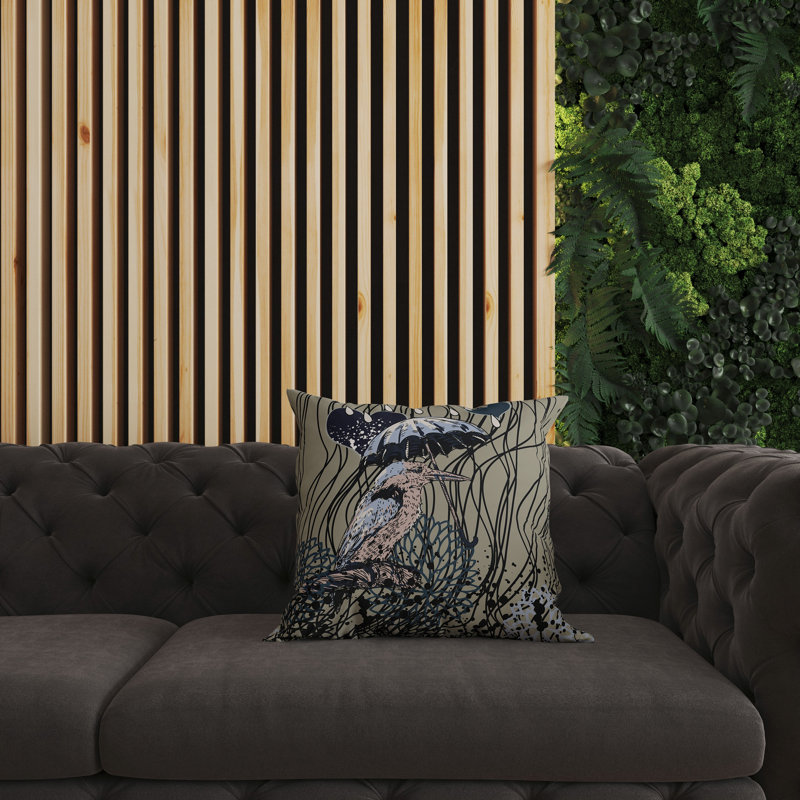 Coussin décoratif réversible Bird / Umbrella, H 20 po x l 20 po, Bleu / jaune / gris