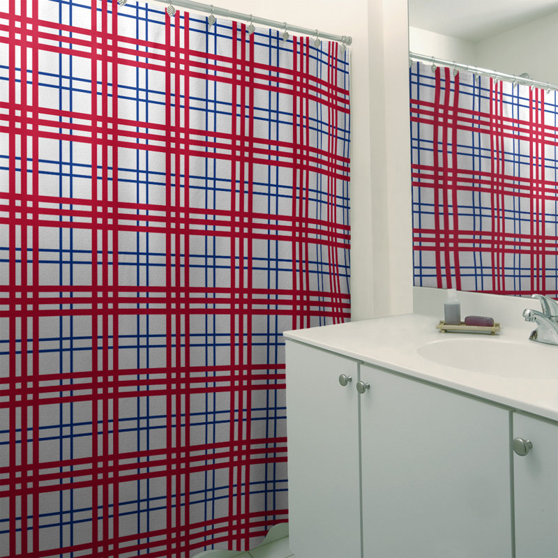 Rideau de douche simple à carreaux Buffalo, Blanc / Bleu / Rouge