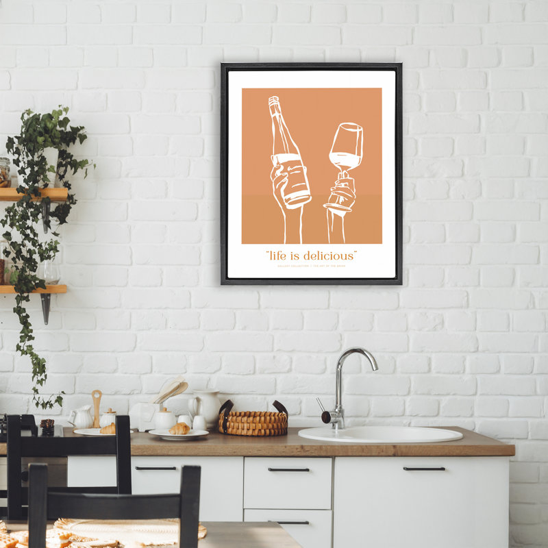 Orange Life Is Delicious Floating Frame, design by Lettered and Lined, 21" H x 17" W, Jet Black Floater Frame