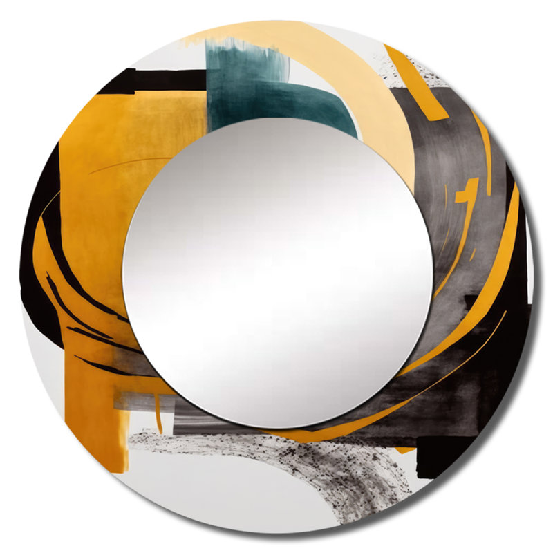 Sibele Modern Green Art Deco IV - miroir mural transitionnel, miroir décoratif rond moderne, impression d'art en métal
