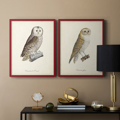 Impression encadrée V-French French Owls - prêt à être accroché - aucun clou requis - aucun clou requis