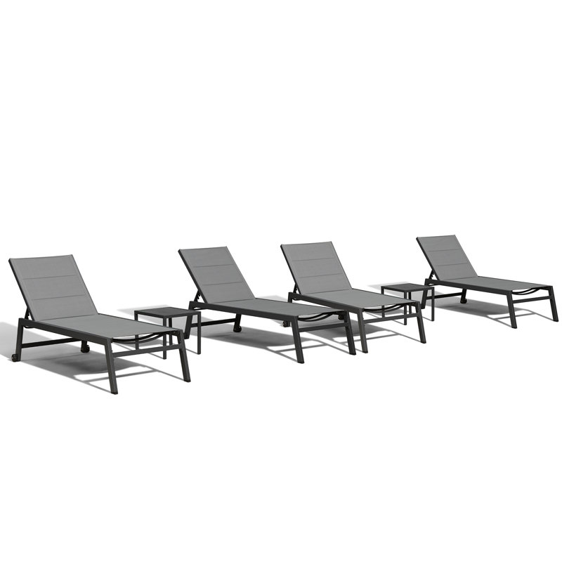 Chaise longue d'extérieur en métal avec table, gris