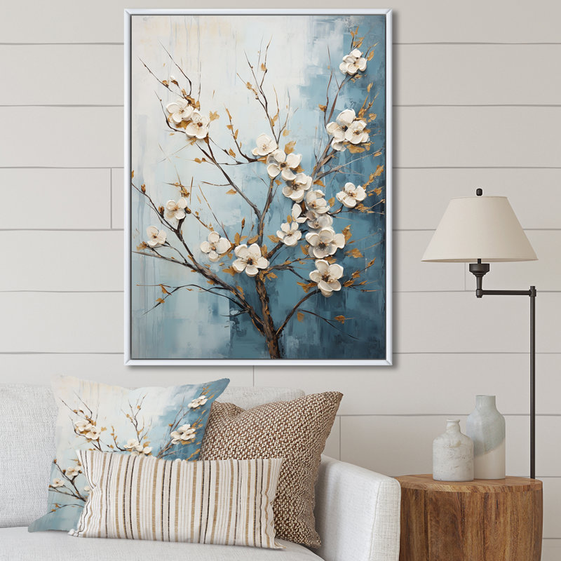 Reproduction sur toile White Dogwood Peacefulness III, Cadre flottant blanc, H 32 po x l 24 po x P 1 po