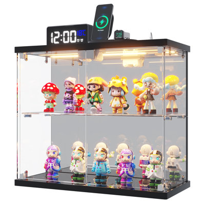 15.7'' W Mini Display Cabinet with LED light, Clear Gless Display Case 