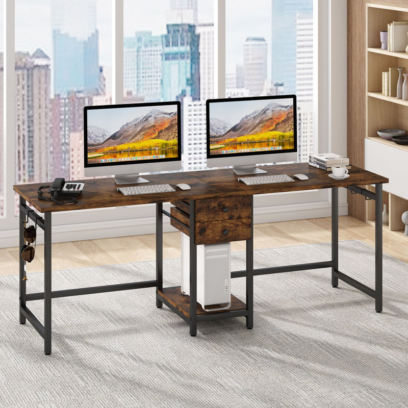 Jenacia Metal Base Computer Desk, Brown/Black