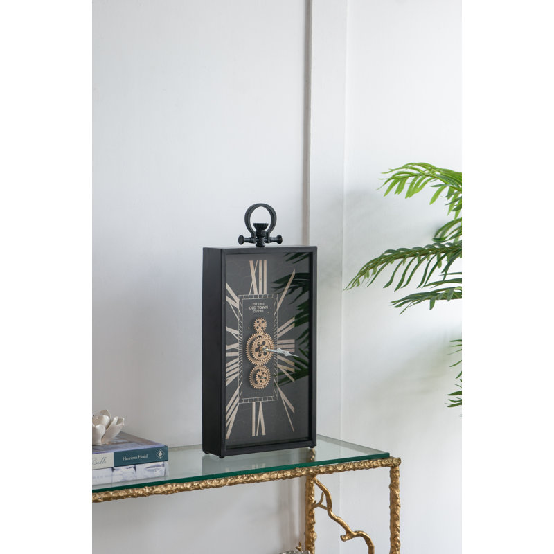 Horloge de table décorative à chiffres romains noirs et dorés, horloge 21 "x 10" | Idée de cadeau