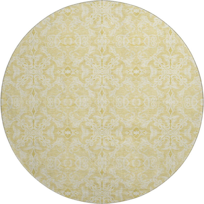Premium Machine Washable Prisco Gold Rug, Round 8'
