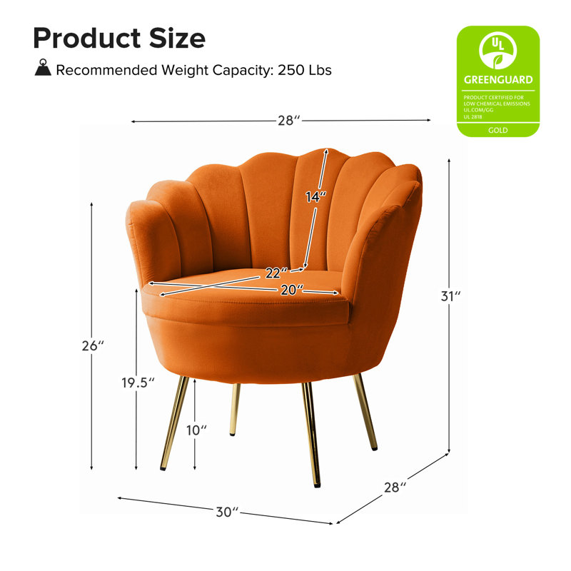 Fauteuil demi-tonneau en velours 30 po Hendrix, Orange