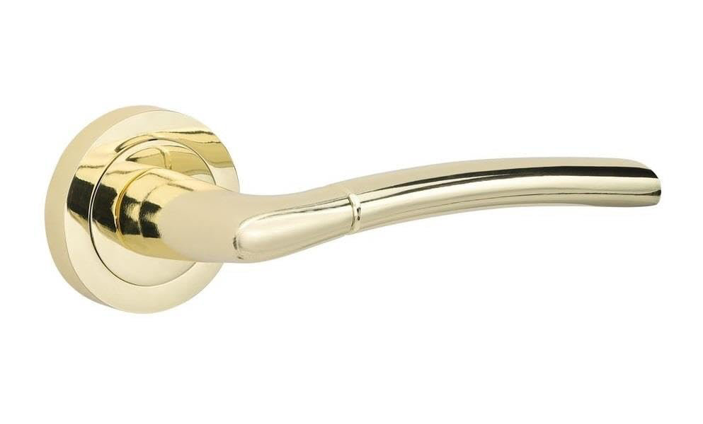 Indiana Design Bathroom Door Handles Set in Polished Brass Finish with Thumbturn and Mortise Lock