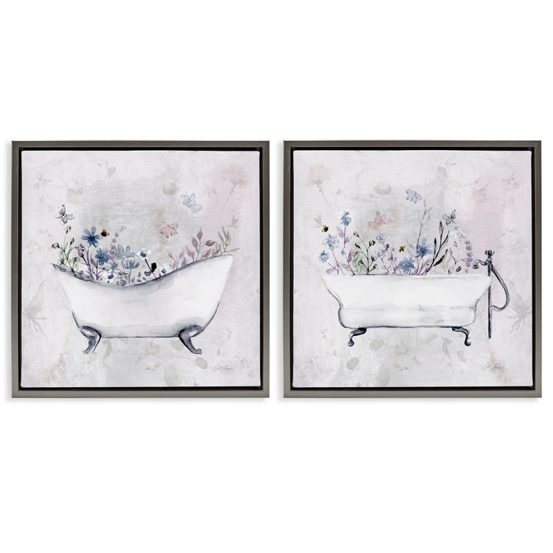 Ensemble de 2 bacs antiques avec cadre flottant Botanics, design par Stella Chang, H 25 po x l 25 po