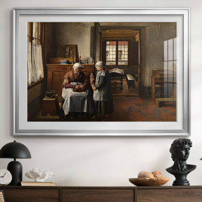 Intérieur avec femme et enfant-Henri De Braekeleer-Reproduction encadrée avec passe-partout et verre-c. Fin du 19e siècle