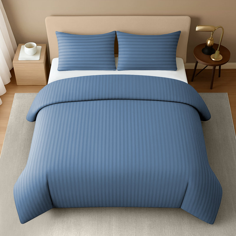 Premium Satin Stripes Duvet Cover Set Reversible With Zipper Closure & Corner Ties