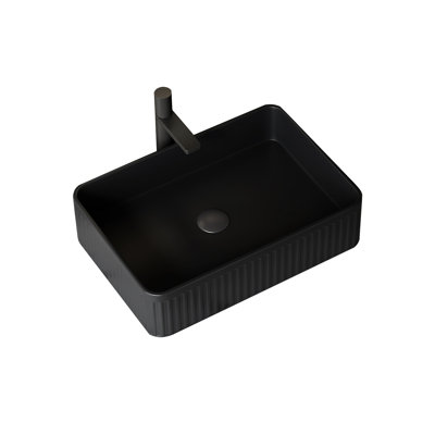 20'' Rectangular Striped Black Matte Ceramic Bathroom Sink Without Faucet, Modern Style Essence, No Water Accumulation High - Quality Vessel In Bathroom, Cabinet, Build Up Issue Found