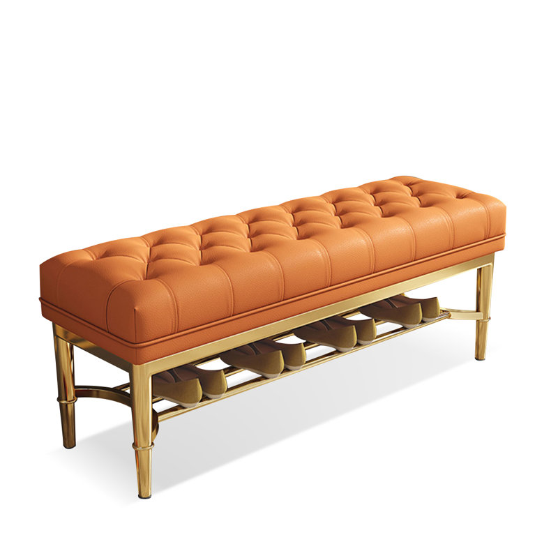 Banc de chambre en cuir orange avec banc d'entrée, Orange