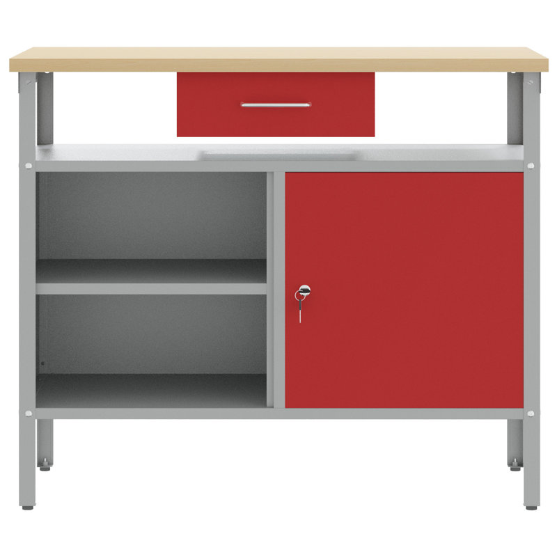 100cm W Steel Top Workbench, Red