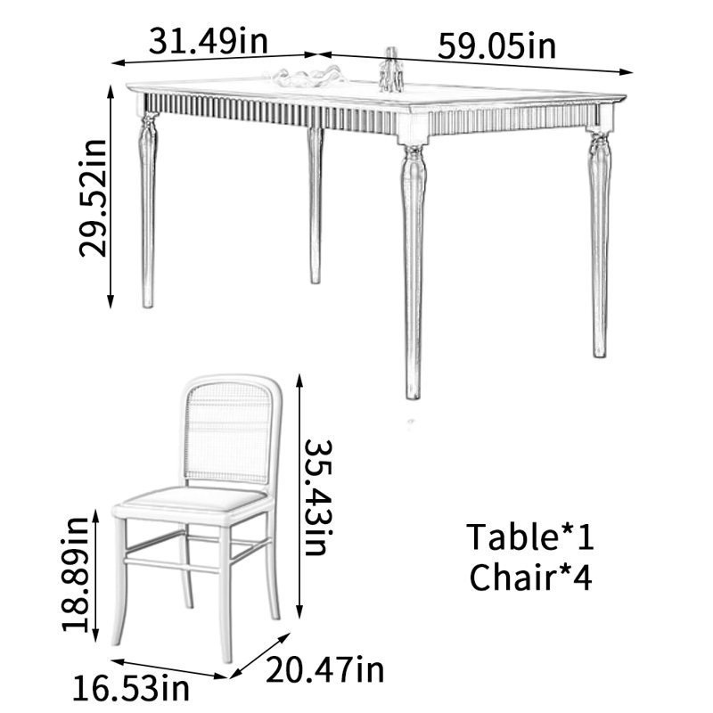 Classic Retro Simple Rectangular Dining Table, Black/White, Black