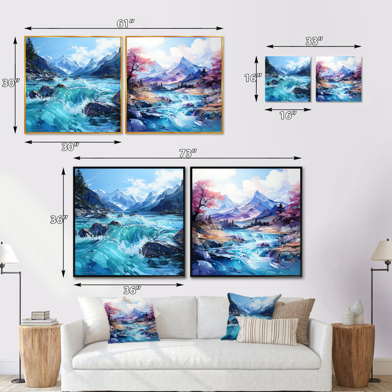 Glacier Charm en Alaska - ensemble de 2 collages carrés Glacier, H 30 po x l 61 po, Cadre flottant brun