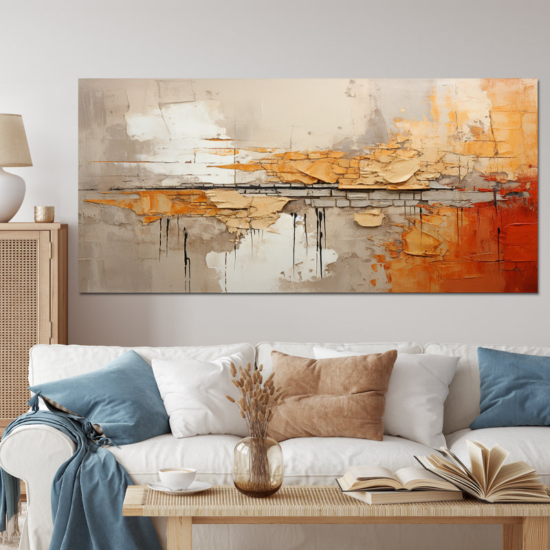 Abstract Canvas Wall Art, Orange Impressionist Style Print - Orange Impressions I, Wrapped Canvas, 28" H x 60" W x 1.5" D