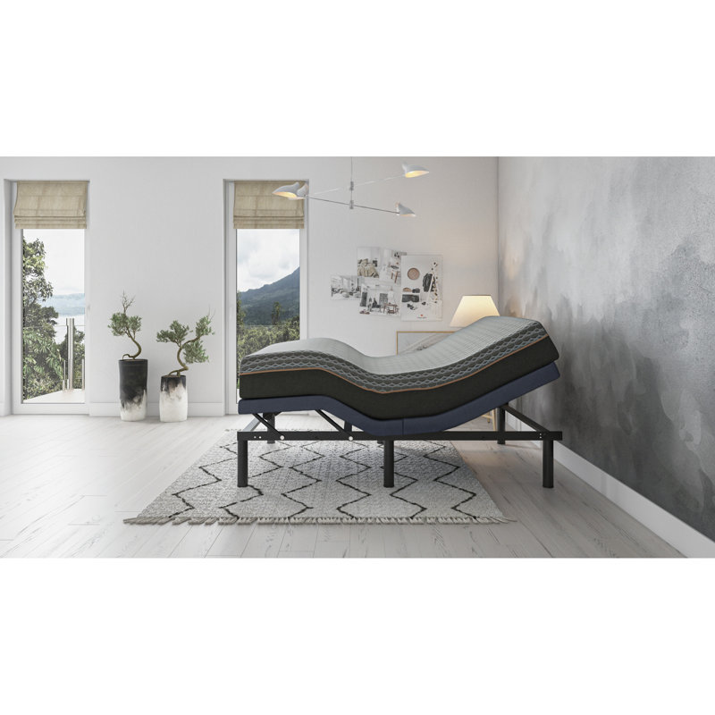Twin Xl Adjustable Bed Base With Head And Foot Positioning, Programmable Memory Position, Wireless Remote, 850 Lbs, Blue Os2 For Xl, Remote Control, Blue Gray Color