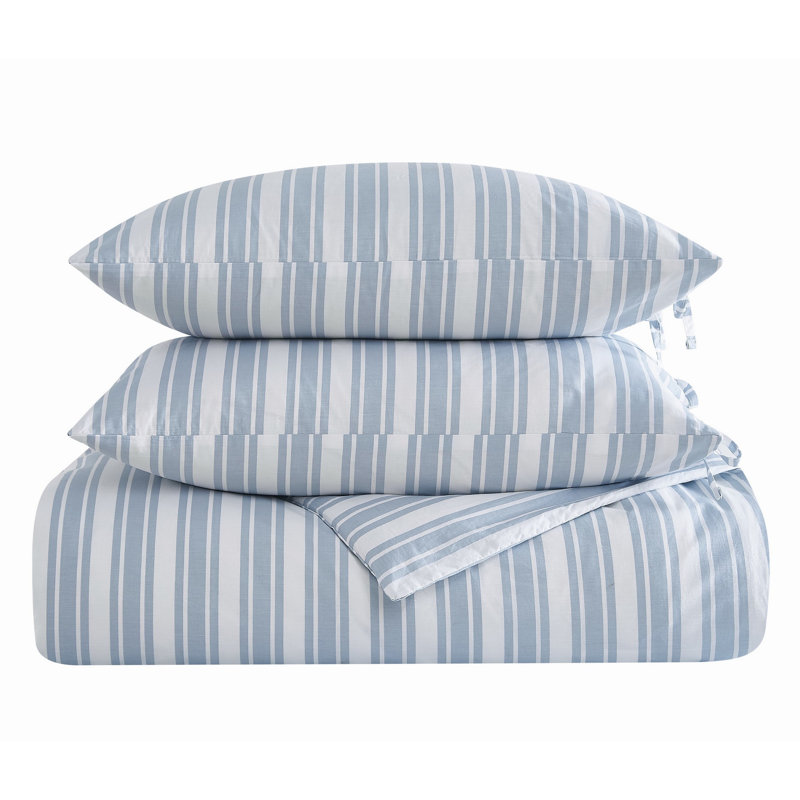 The Farmhouse by Rachel Ashwell Wide Ticking Stripe Comforter Set, Queen Comforter  + 2 Standard Shams, White/Blue
