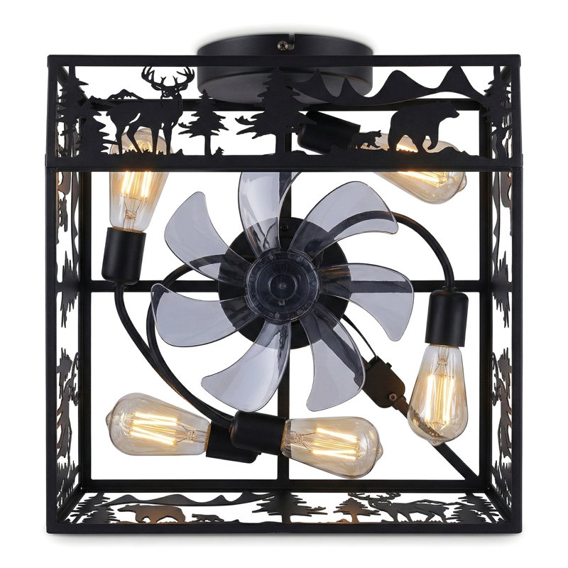 Ventilateur de plafond encastré carré noir mat de 20 pouces avec télécommande, adapté aux chambres à coucher ou aux salons. Ampoule vendue séparément.