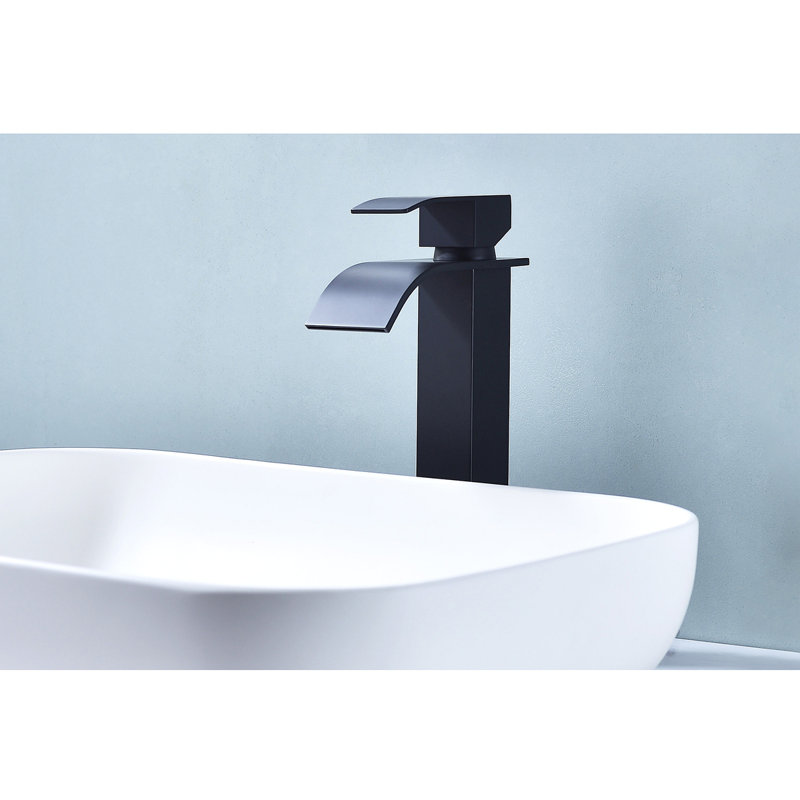 Waterfall Spout Single Handle Bathroom Sink Faucet, Matte Black