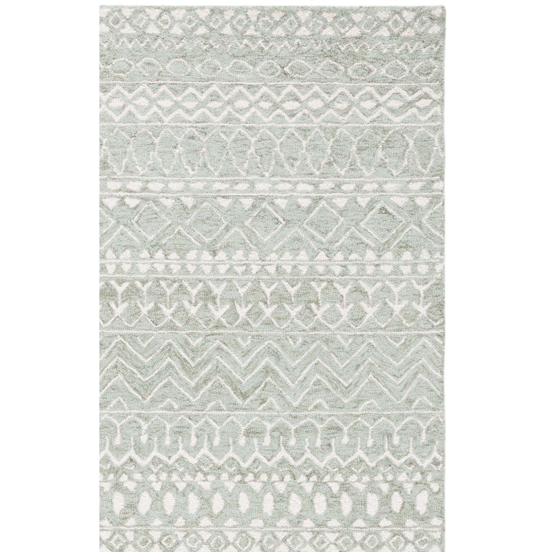 Micro-Loop Hand Tufted Wool & Cotton Geometric Rug, Runner 2'3" x 9'