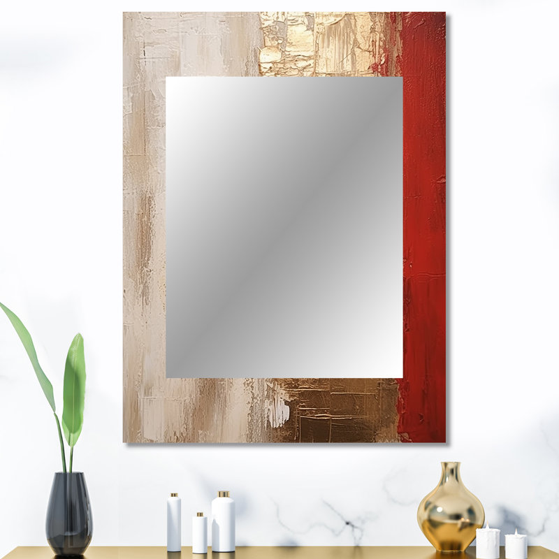 Pleine lune rédempte abstraite or et rouge I - peinture abstraite grand miroir mural, miroir unique moderne, impression sur métal