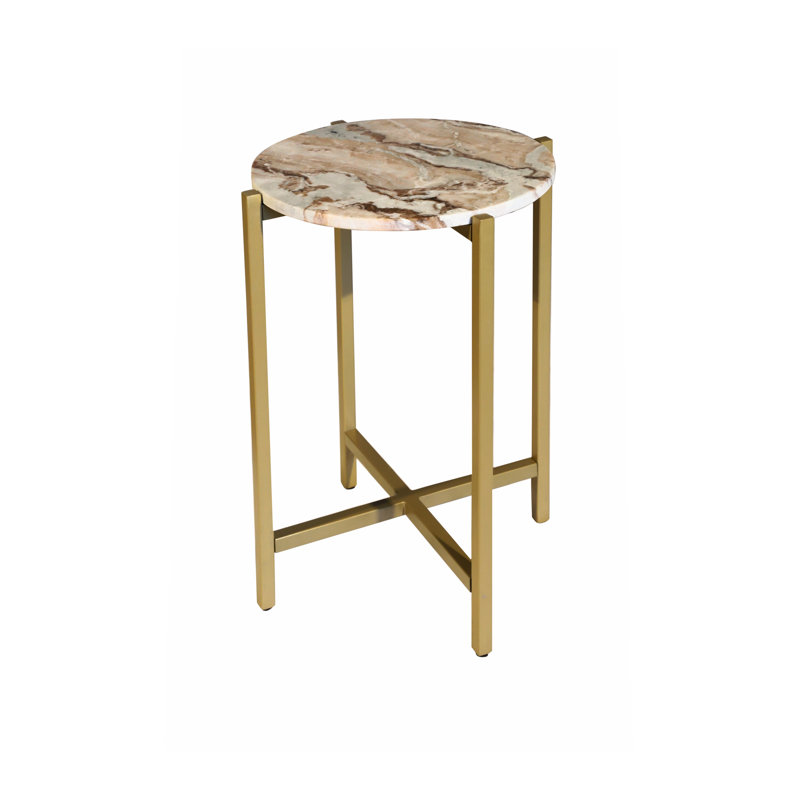 Table d'appoint | Table d'appoint en marbre brun avec structure en métal doré pour le salon | 21 po de hauteur, Brun