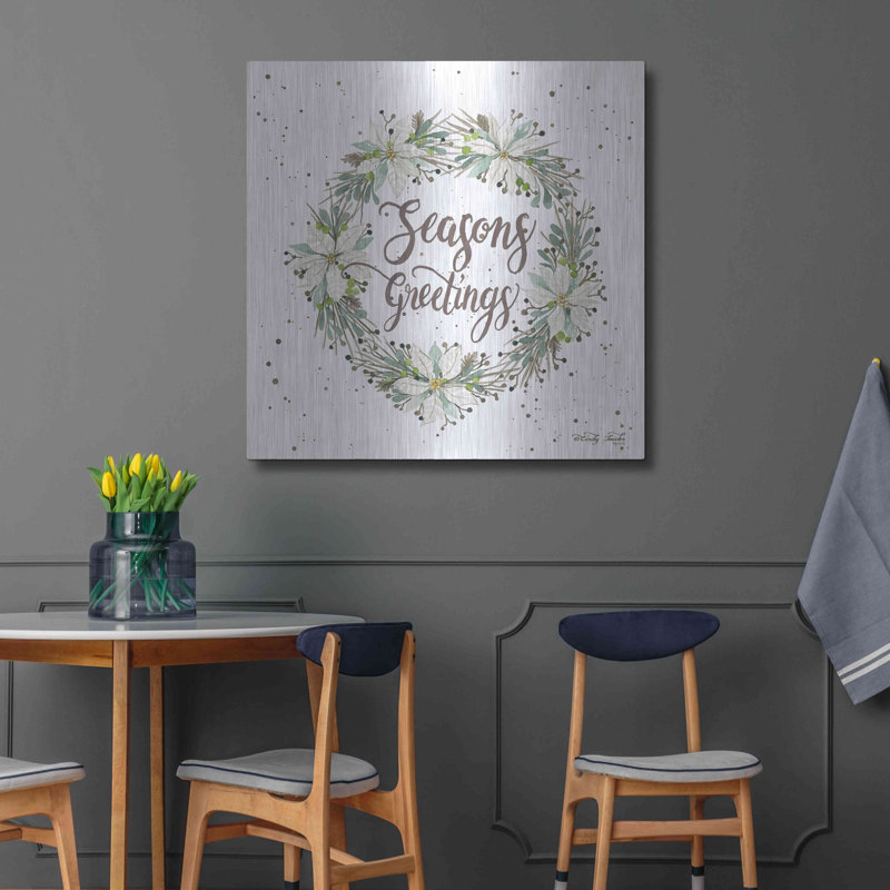 «Seasons Greetings Wreath III» par Cindy Jacobs, art mural en métal, H 36 po x l 36 po