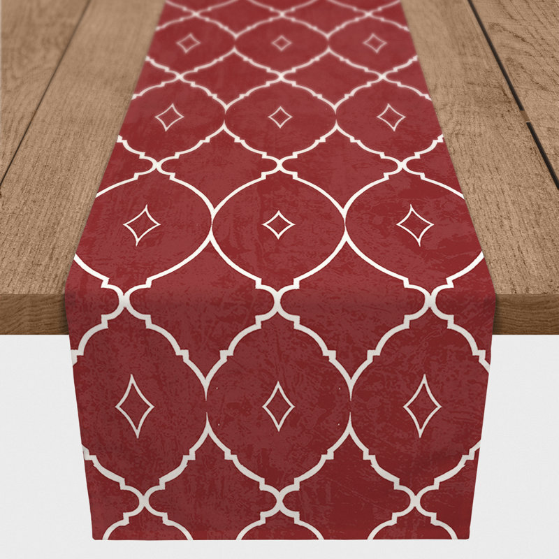 Chemin de table géométrique, 90 po x 16 po, Rouge