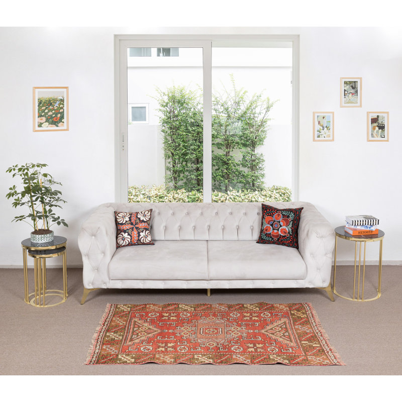 Tapis turc traditionnel rétro rouge noué à la main