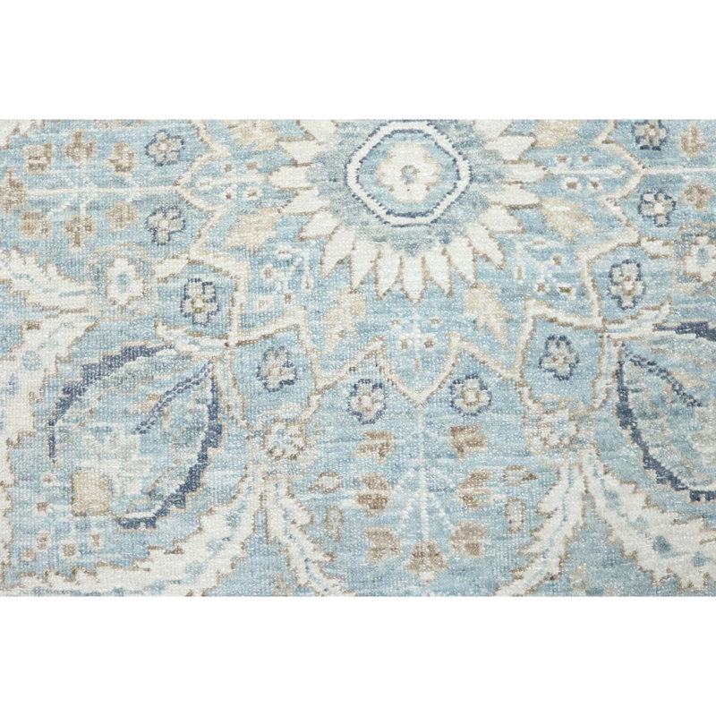 High-Quality Hand-Knotted Light Blue Area Rug, Rectangle 5' x 8'