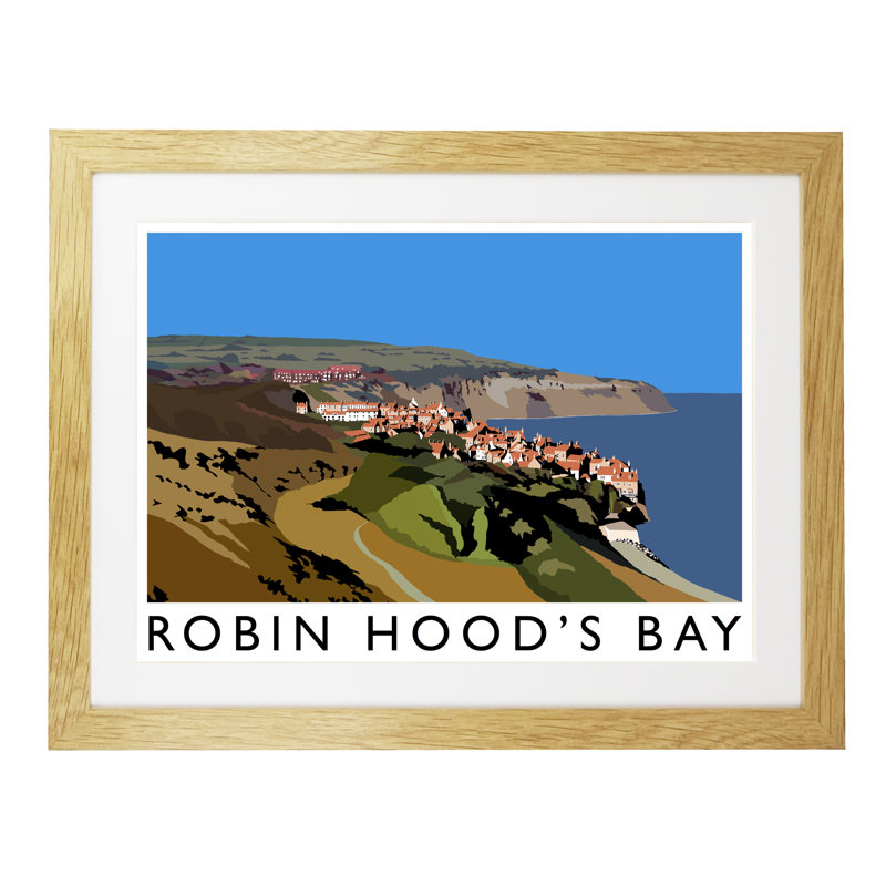 'Robin Hoods Bay 2' by Richard O'Neil - Print, Oak Wood Frame, 33.5 cm H x 43.5 cm W x 2.2 cm D