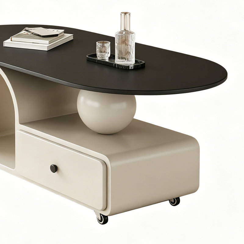Table basse moderne et élégante, H 17,71 po x L 47,24 po x l 23,62 po, Plateau noir / base blanche