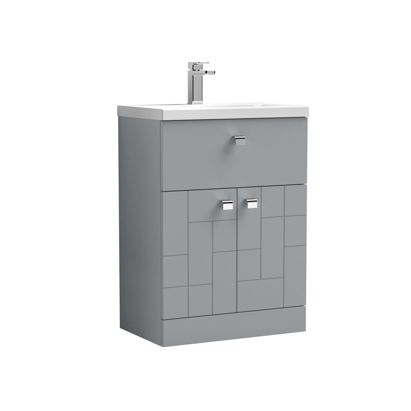Blocks 610mm Single Bathroom Vanity with Integrated Vitreous China Basin, Satin Gray