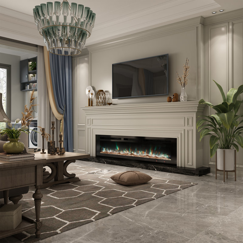 1500W Recessed-in Electric Fireplace with 3-Color Top Light, Remote Control, and Touch Screen, 17" H x 72" W x 5.5" D