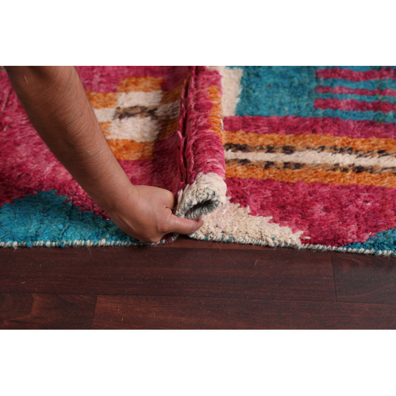 Tapis géométrique en laine marocain noué à la main 9 x 13