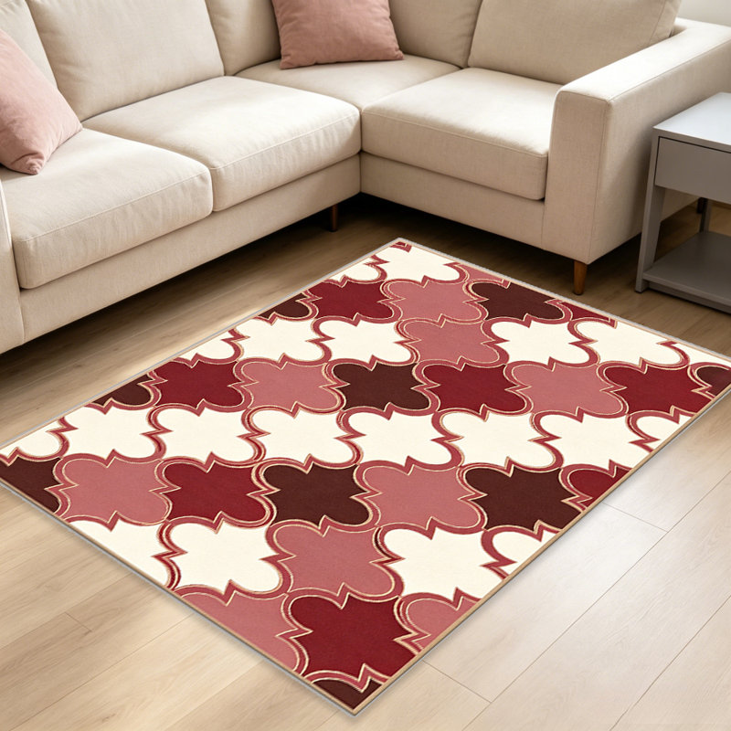 Red Quatrefoil Tile carpet-easy to clean, machine-washable, soft and comfortable; suitable for door mats, kitchens, living rooms, bedrooms, corridors, and laundry areas. Easy to clean, durable carpet for home decoration.