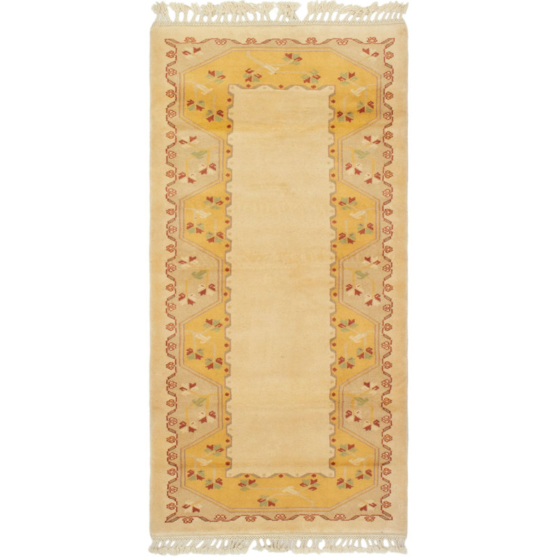 Tapis de couloir en laine de couleur beige noué à la main Tapis décoratif en laine de conception unique 2 pi 8 po x 6 pi 3 po Bergsteinn