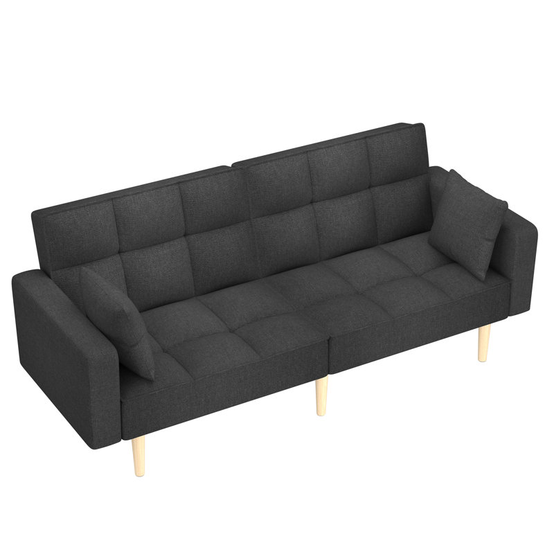 Mackenlie 78'' Upholstered Convertible Sofa, Black Linen Blend