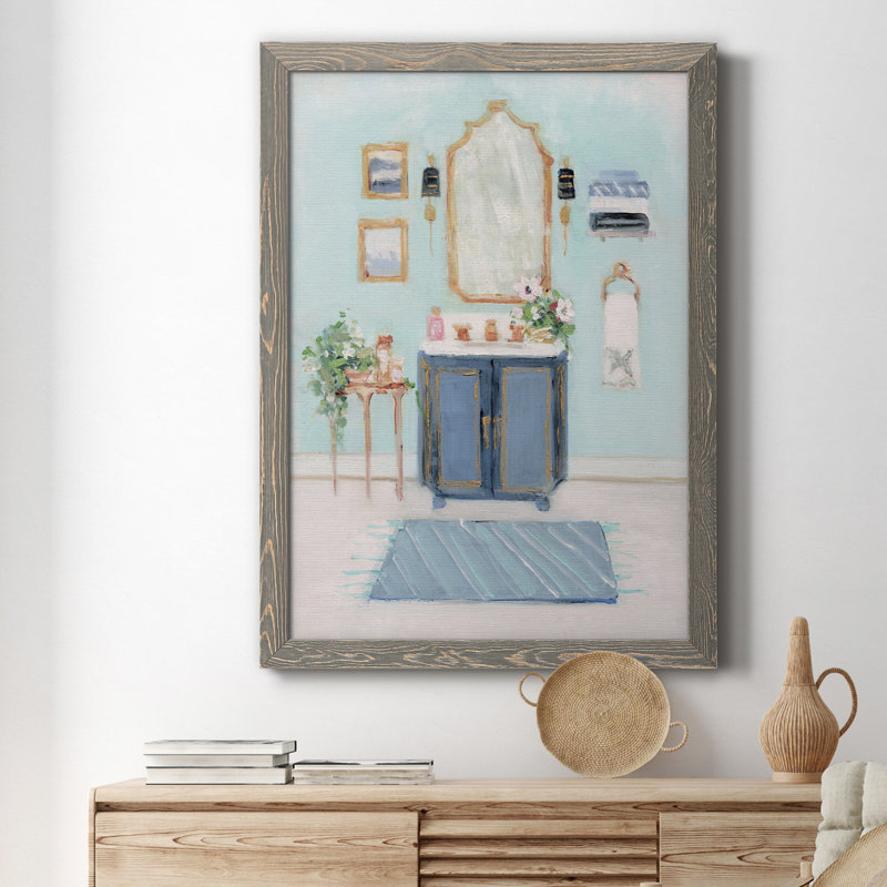 «Blue Bath II», peinture sur toile encadrée, H 31,5 po x l 23,5 po x P 1,5 po, Gris