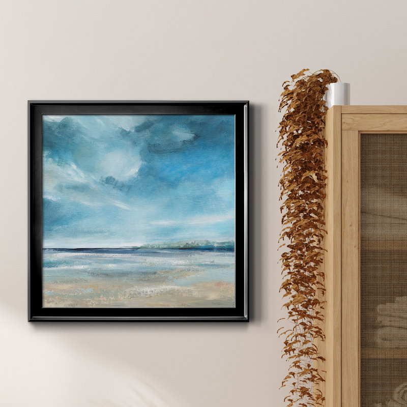 Nuage et soleil - Peinture sur toile encadrée, H 17,5 po x l 17,5 po x P 1,5 po, Toile avec cadre noir