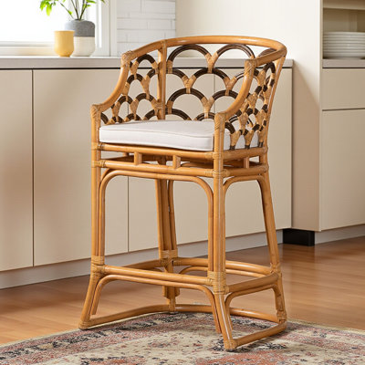 Obsidian Affair - Modern Bohemian Rattan Bar Stool with Honey and Dark Brown Finish by Bay Isle Home