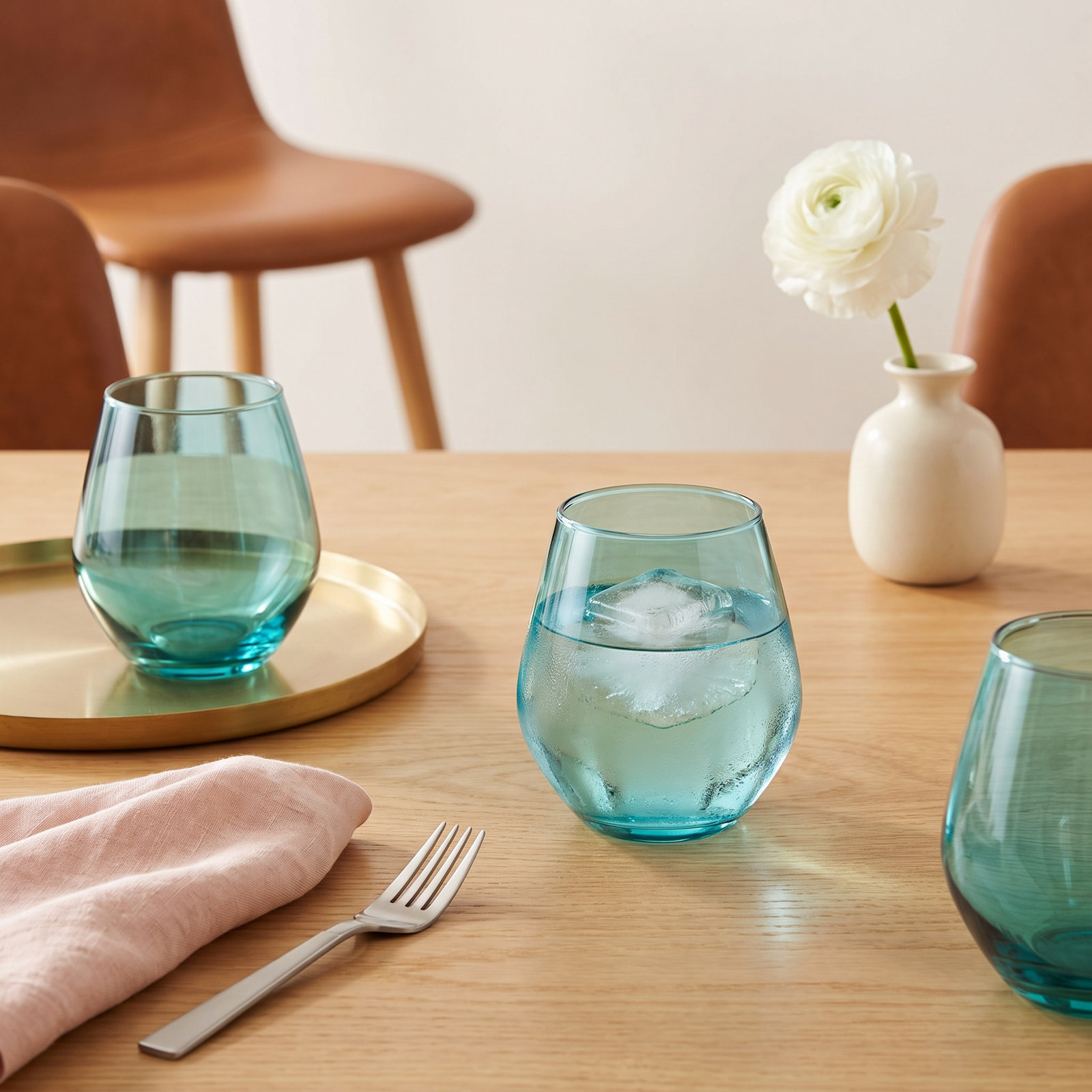 Meridian Crystal Stemless Wine Glass, Teal