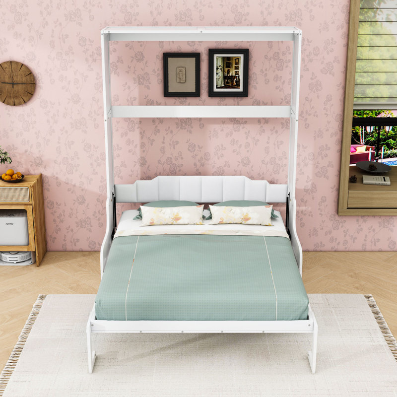 Lit escamotable en bois avec coussin, Blanc